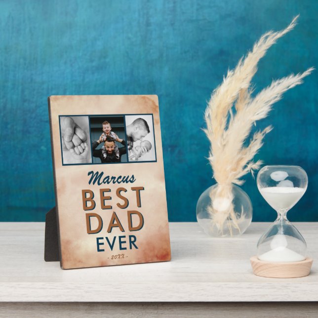 Best Dad Watercolor Father 3 Photo Collage Plaque (Side)