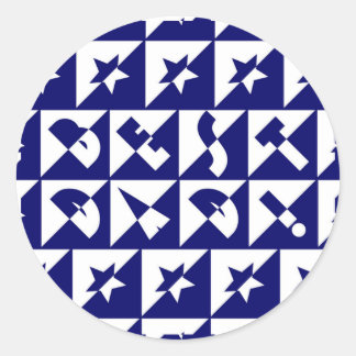 Best Dad Wild Text Pattern & Stars Blue & White Classic Round Sticker