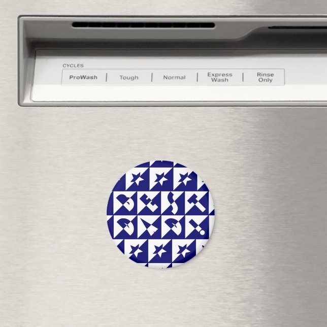 Best Dad Wild Text Pattern & Stars Blue & White Magnet (In Situ (Dishwasher))