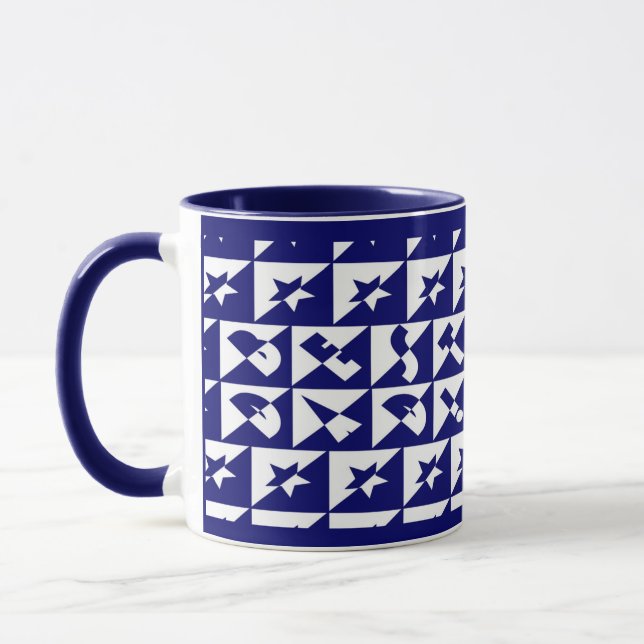 Best Dad Wild Text Pattern & Stars Blue & White Mug (Left)