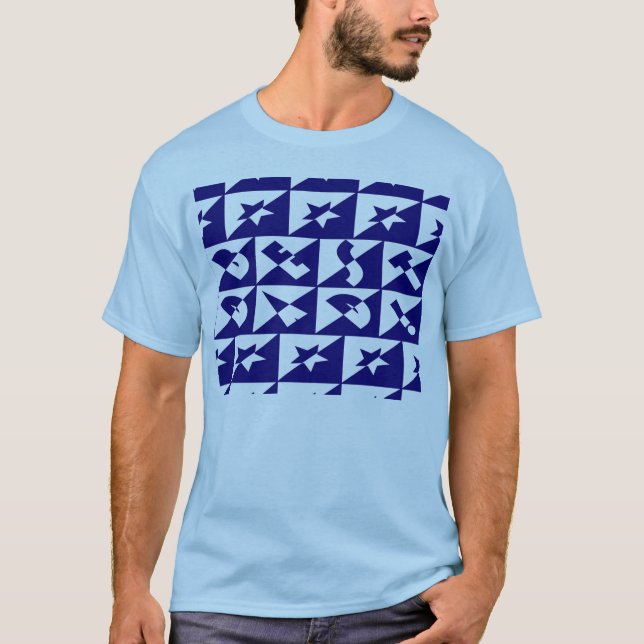 Best Dad Wild Text Pattern & Stars Blue & White T-Shirt (Front)