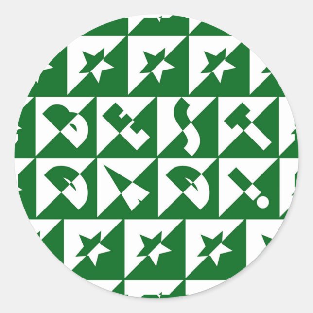 Best Dad Wild Text Pattern & Stars Green & White Classic Round Sticker (Front)