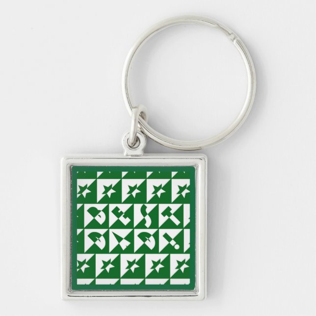 Best Dad Wild Text Pattern & Stars Green & White Key Ring (Front)