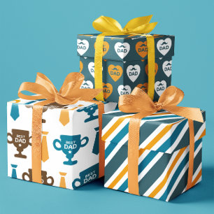 Best Dad yellow and blue heart trophy set of 3 Wrapping Paper Sheet