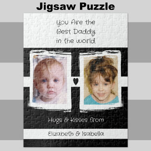 Best daddy 2 photos add names white black jigsaw puzzle