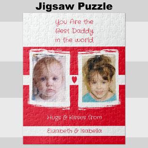 Best daddy 2 photos add names white red jigsaw puzzle