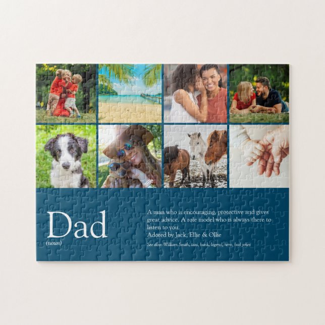 Best Daddy, Dad, Father Definition 6 Photo Blue Jigsaw Puzzle (Horizontal)