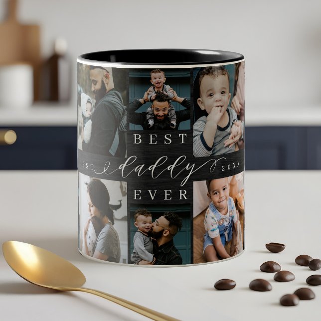  Best Daddy Ever Black Woodgrain Photo Collage  Two-Tone Coffee Mug (Best Daddy Ever Black Woodgrain Photo Collage Two-Tone Coffee Mug)