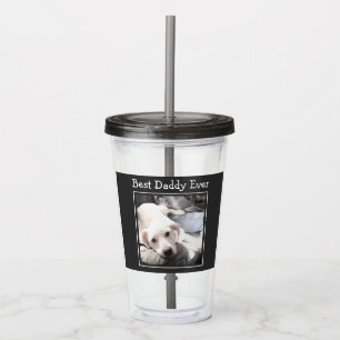 Best Daddy Ever Cute Puppy Dog Photo Grey Acrylic Tumbler