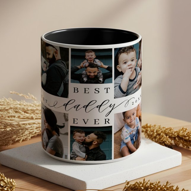 Best Daddy Ever | Father's Day 8 Photo Collage Two-Tone Coffee Mug (Best Daddy Ever | Father's Day 8 Photo Collage Two-Tone Coffee Mug)