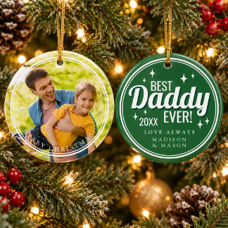 Best Daddy Ever Green Retro Photo Christmas Ceramic Tree Decoration