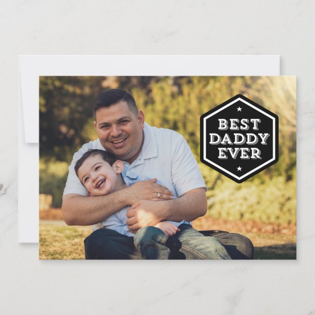 Best Daddy Ever Hexagon Overlay Photo Holiday Card (Front)