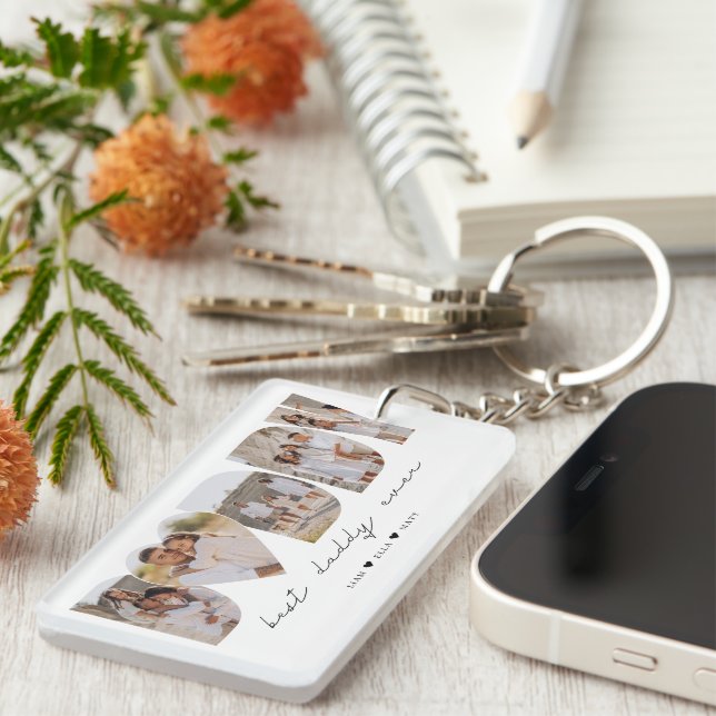 Best Daddy Ever Modern Photo Collage Father's Day Key Ring (Front Right)