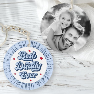 Best daddy ever photo blue retro fathers day key ring