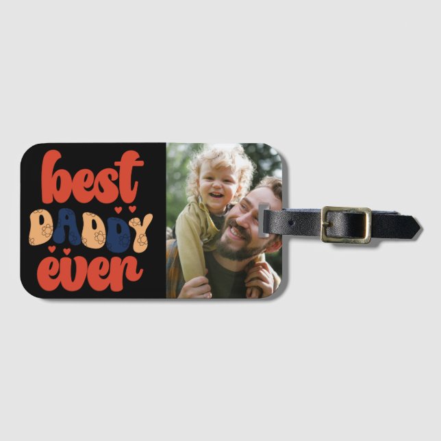 Best Daddy Ever Retro Personalised Photo    Luggage Tag (Front Horizontal)