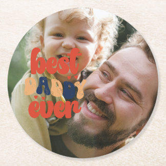 Best Daddy Ever Retro Personalised Photo Round Paper Coaster