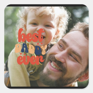 Best Daddy Ever Retro Personalised Photo Square Sticker