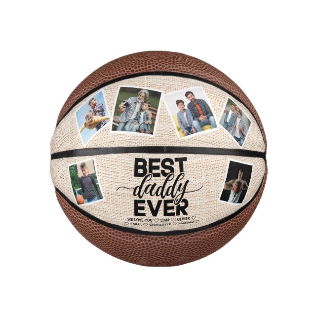 Best Daddy Ever Rustic Fathers Day Photo Collage Mini Basketball (Front)