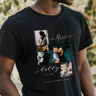 Best Daddy Ever Script Family Photo Keepsake Black Tri-Blend Shirt