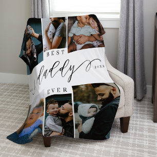 Best Daddy Ever Script Fathers Day Photo Collage Fleece Blanket