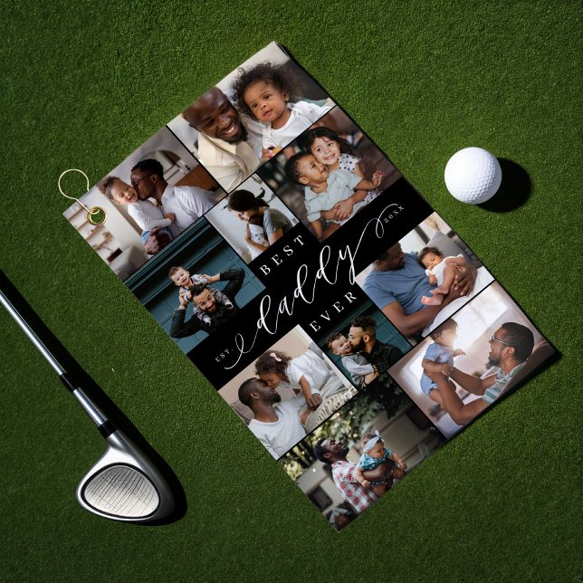 Best Daddy Ever Script Fathers Day Photo Collage Golf Towel (Best Daddy Ever Script Fathers Day Photo Collage Golf Towel)