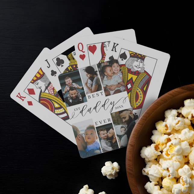 Best Daddy Ever Script Father's Day Photo Collage Playing Cards (Best Daddy Ever Script Father's Day Photo Collage Poker Cards)