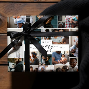 Best Daddy Ever Script Fathers Day Photo Collage Wrapping Paper Sheet