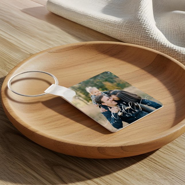 Best Daddy Ever Script Father's Day Photo Keepsake Key Ring (Best Daddy Ever Script Father's Day Photo Keepsake Keychain)