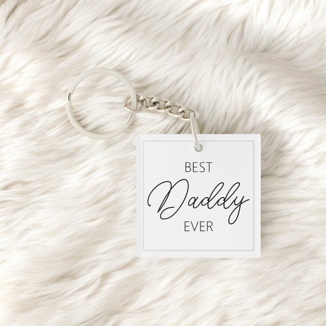 Best Daddy Ever Script Photo White Keychain (Creator Uploaded)