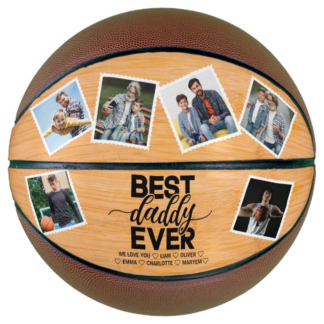 Best Daddy Ever Wooden Father's Day Family Photo Basketball (Front)