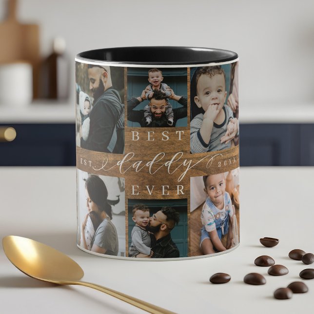 Best Daddy Ever Woodgrain Photo Collage Keepsake Mug (Best Daddy Ever Woodgrain Photo Collage Keepsake Mug)