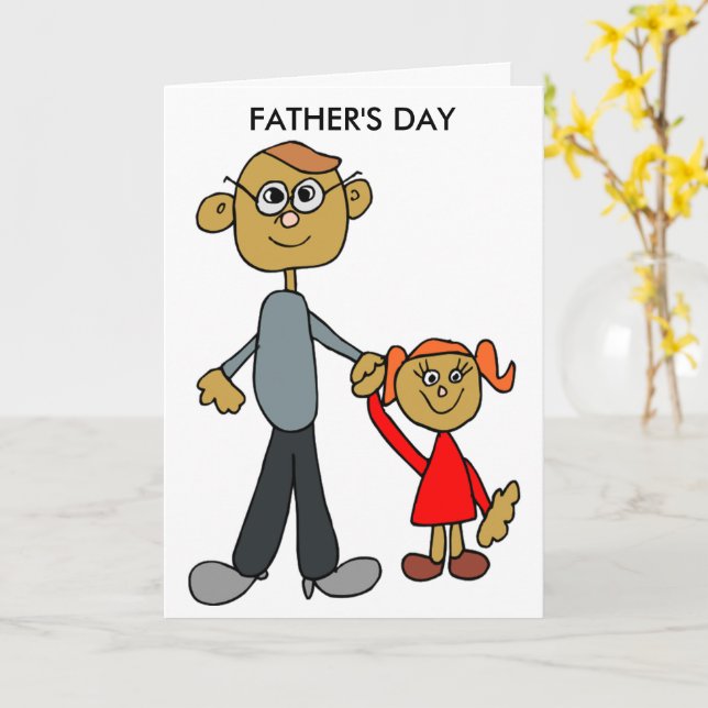 Best Daddy Father Daughter Cartoon Father's Day Card (Yellow Flower)