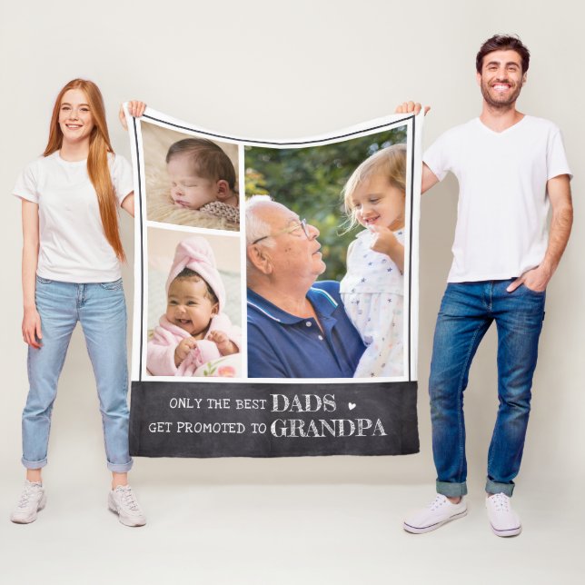 Best Dads Get Promoted To Grandpa 3 Photo Collage Fleece Blanket (In Situ)
