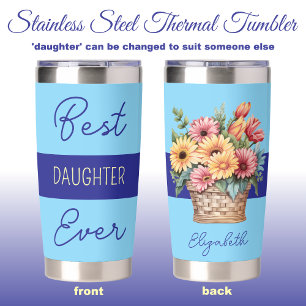 Best daughter ever gerbera flowers blue insulated tumbler