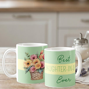 Best daughter-in-law ever gerbera flowers green coffee mug