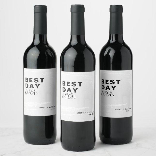 Best Day Ever Black and White Wedding Wine Label (Bottles)