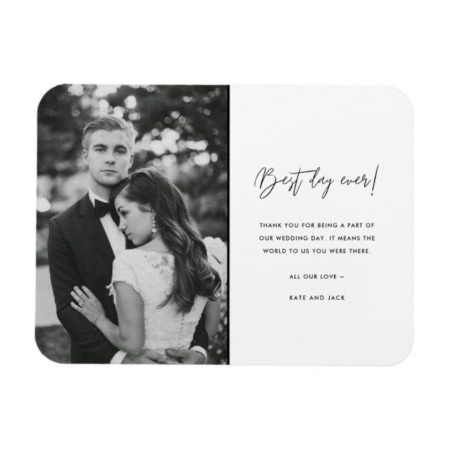 Best Day Ever Black White Wedding Photo Thank You Magnet (Horizontal)
