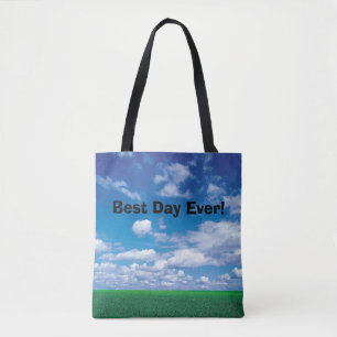 Best Day Ever! Blue sky green grass tote