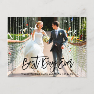 Best Day Ever Brush Script Wedding Thank You B Postcard