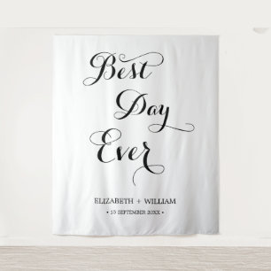 Best Day Ever Calligraphy Wedding Photo Backdrop Tapestry