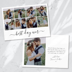 Best Day Ever Calligraphy Wedding Photos Thank You Card
