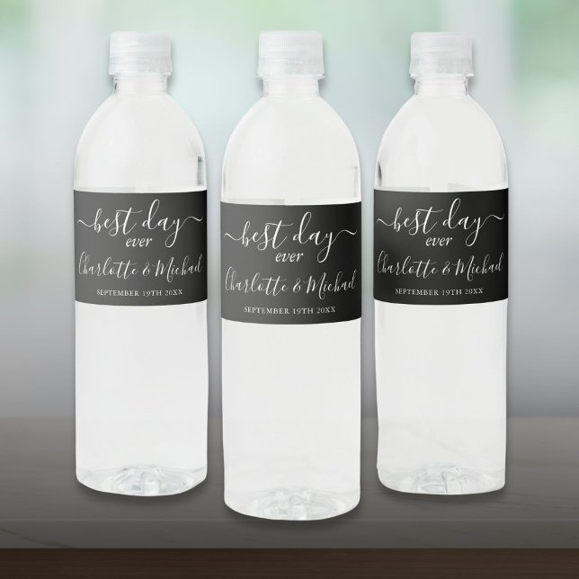 Best Day Ever Chic Black And White Script Wedding Water Bottle Label (Best Day Ever Chic Black And White Script Wedding Water Bottle Label)