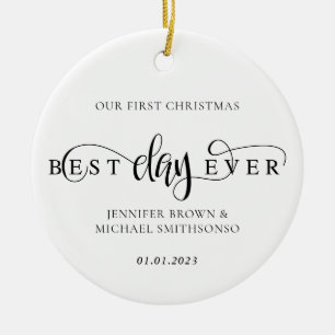 Best Day Ever Christmas custom photo Ceramic Tree Decoration