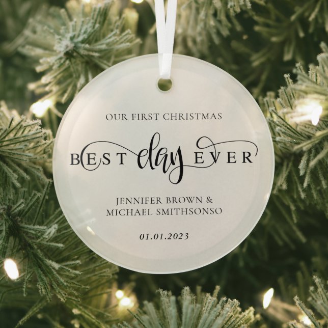 Best Day Ever Christmas Script Glass Tree Decoration (Insitu)