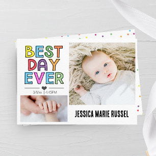 Best Day Ever Colourful Birth Announcement Card