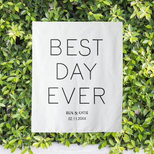Best Day Ever Custom Minimalist Wedding Backdrop Tapestry