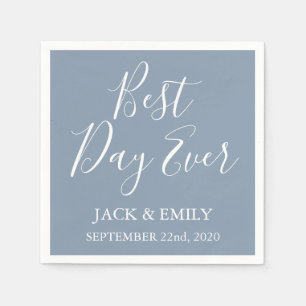 Best Day Ever Dusty Blue and White Napkins