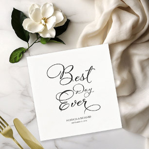 Best Day Ever - Elegant Black Script Wedding Napkin