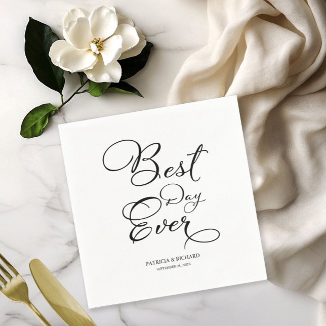 Best Day Ever - Elegant Black Script  Wedding Napkin (Creator Uploaded)