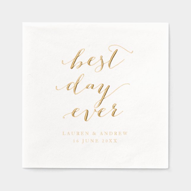 Best Day Ever Elegant Calligraphy Wedding  Foil Napkins (Front)